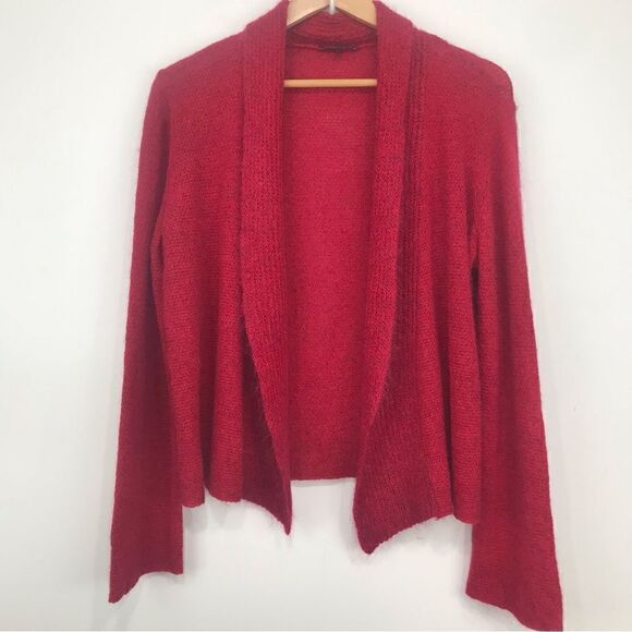 Eileen Fisher Red Mohair Cashmere Wool Blend Open Front Cardigan Sweater - Picture 1 of 15